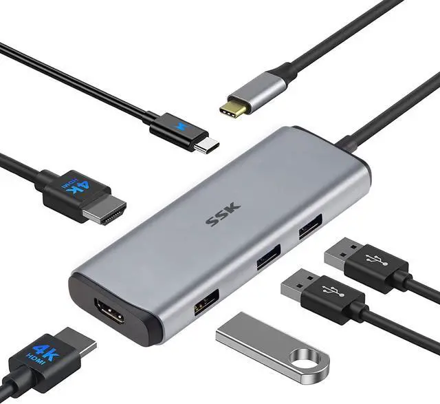 Main image of SSK USB C Docking Station Dual Monitors, 6 in 1 USB C Hub Multiport Adapter to Dual 4K HDMI, 3 USB Ports, PD Charging Universal Laptop Docking Station Compatible for Dell/HP/Lenovo/Surface (Sliver)