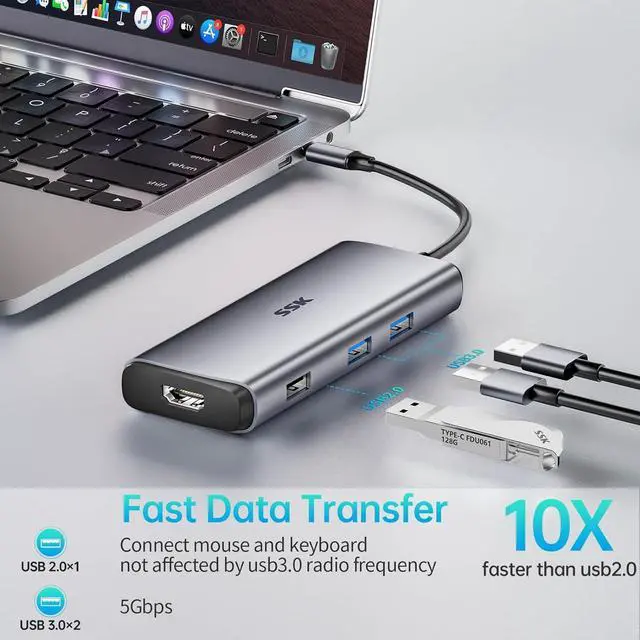 Alt view image 4 of 7 - SSK USB C Docking Station Dual Monitors, 6 in 1 USB C Hub Multiport Adapter to Dual 4K HDMI, 3 USB Ports, PD Charging Universal Laptop Docking Station Compatible for Dell/HP/Lenovo/Surface (Sliver)