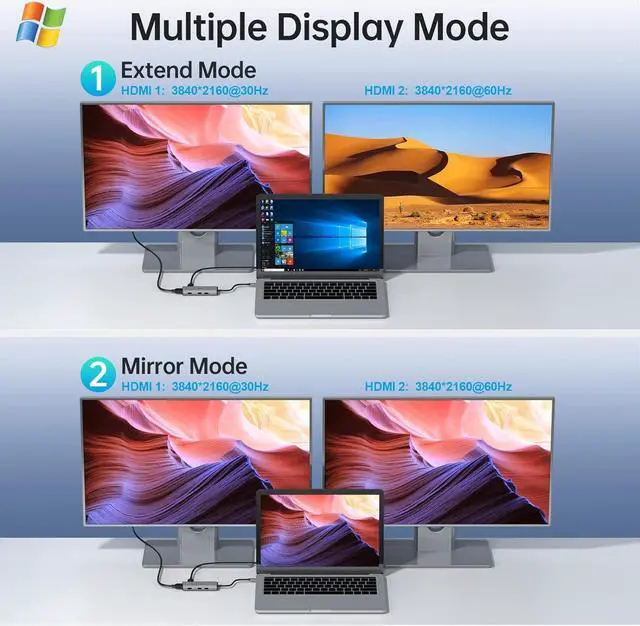 Alt view image 7 of 7 - SSK USB C Docking Station Dual Monitors, 6 in 1 USB C Hub Multiport Adapter to Dual 4K HDMI, 3 USB Ports, PD Charging Universal Laptop Docking Station Compatible for Dell/HP/Lenovo/Surface (Sliver)