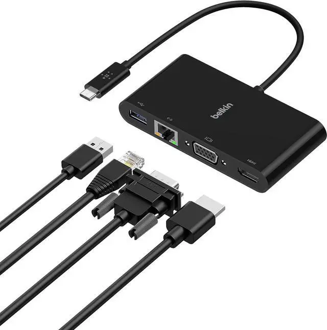 Main image of Belkin USB C Hub, 4-in-1 MultiPort Docking Station - USB C Docking Station for iPad, iPad Mini & MacBook, Mac Mini, MacBook Air, MacBook Pro - USB-C Gigabit Ethernet, USB-A 3.0, VGA & 4K HDMI