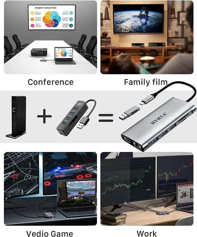 Alt view image 6 of 7 - USB C Docking Station Dual Monitor,12 in 1 Displaylink Hub USB C 3.0 Universal Dock with HDMI,VGA,USB3.0,PD3.0,for MacBook Pro&Air/M1/M2//HP and More USB-C& A Ports Laptops