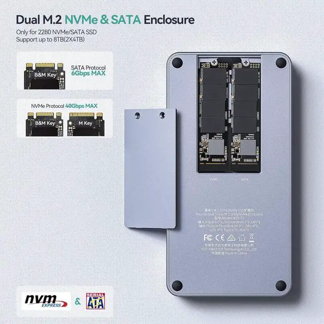 Alt view image 2 of 7 - Thunderbolt 3 Dock with Dual M.2 Enclosures & Fan, Yottamaster 10-in-1 40Gbps USB C Laptop Docking Station with PD60W Charging, Dual 4K@60Hz, Ethernet, Compatible with Mac & Windows-MS5