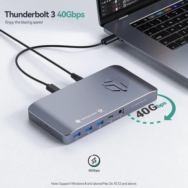Alt view image 4 of 7 - Thunderbolt 3 Dock with Dual M.2 Enclosures & Fan, Yottamaster 10-in-1 40Gbps USB C Laptop Docking Station with PD60W Charging, Dual 4K@60Hz, Ethernet, Compatible with Mac & Windows-MS5