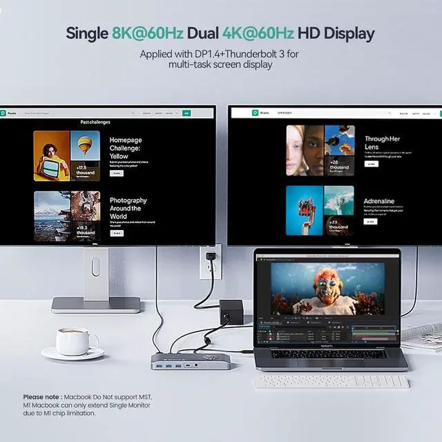 Alt view image 6 of 7 - Thunderbolt 3 Dock with Dual M.2 Enclosures & Fan, Yottamaster 10-in-1 40Gbps USB C Laptop Docking Station with PD60W Charging, Dual 4K@60Hz, Ethernet, Compatible with Mac & Windows-MS5