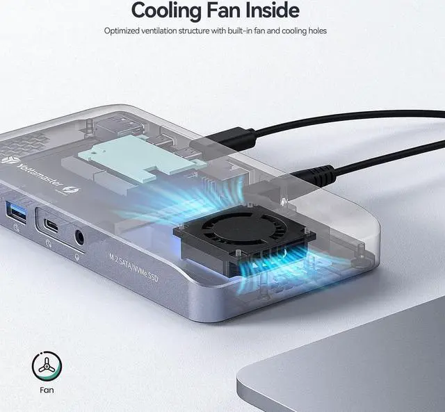 Alt view image 7 of 7 - Thunderbolt 3 Dock with Dual M.2 Enclosures & Fan, Yottamaster 10-in-1 40Gbps USB C Laptop Docking Station with PD60W Charging, Dual 4K@60Hz, Ethernet, Compatible with Mac & Windows-MS5