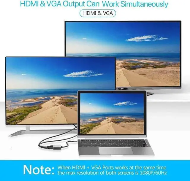 Alt view image 4 of 7 - navor 4-in-1 USB C to HDMI VGA Adapter, Type C Hub with 4K HDMI, VGA, USB 3.0 and USB C Charging Delivery Port Compatible with MacBook, Thunderbolt 3/4, iPad, Samsung, Nintendo Switch and More.