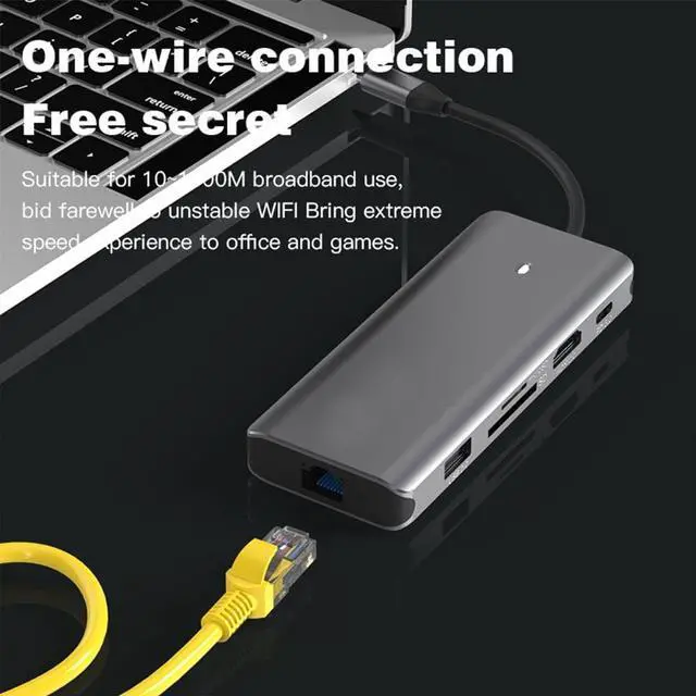 Alt view image 3 of 7 - navor 10-in-1 USB C Hub, USB Type-C Dongle with HDMI, 5 USB Ports, PD, TF/SD Card Slot, RJ45 LAN Port, Compatible with Mac OS, Thunderbolt 3/4, Windows, Samsung, Huawei, Linux and More