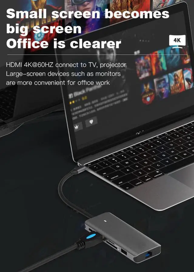 Alt view image 4 of 7 - navor 10-in-1 USB C Hub, USB Type-C Dongle with HDMI, 5 USB Ports, PD, TF/SD Card Slot, RJ45 LAN Port, Compatible with Mac OS, Thunderbolt 3/4, Windows, Samsung, Huawei, Linux and More