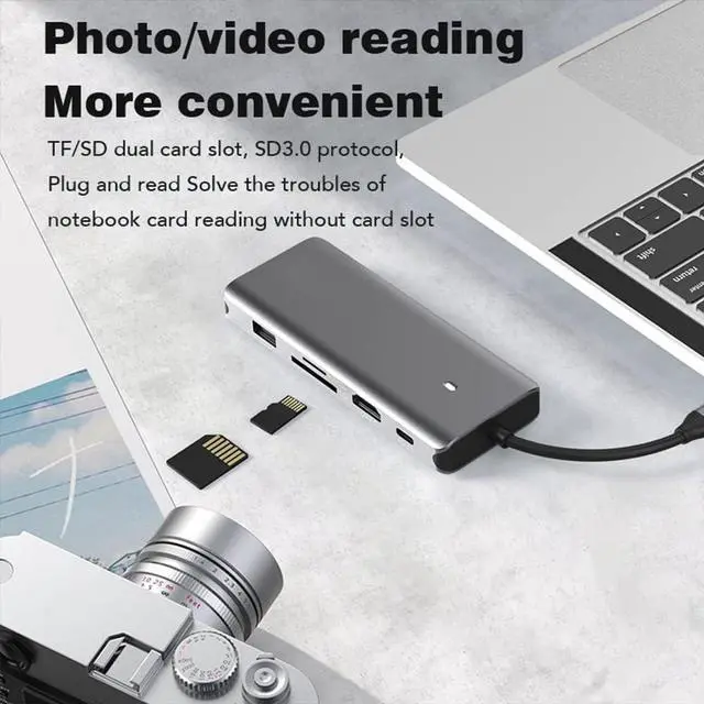 Alt view image 5 of 7 - navor 10-in-1 USB C Hub, USB Type-C Dongle with HDMI, 5 USB Ports, PD, TF/SD Card Slot, RJ45 LAN Port, Compatible with Mac OS, Thunderbolt 3/4, Windows, Samsung, Huawei, Linux and More