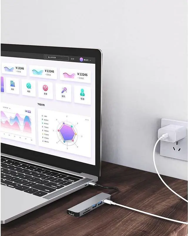 Alt view image 2 of 7 - navor USB C Hub 6 in 1 with 4K HDMI Resolution, 87W PD, 1 USB 3.0 & 1 USB 2.0, TF/SD Reader, Compatible with All Type-C Channel Computers, Thunderbolt 3/4, Samsung S8, S9, S10, Huawei10, mate10pro