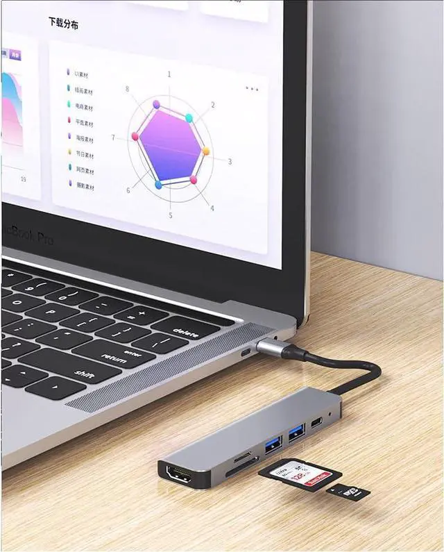 Alt view image 3 of 7 - navor USB C Hub 6 in 1 with 4K HDMI Resolution, 87W PD, 1 USB 3.0 & 1 USB 2.0, TF/SD Reader, Compatible with All Type-C Channel Computers, Thunderbolt 3/4, Samsung S8, S9, S10, Huawei10, mate10pro