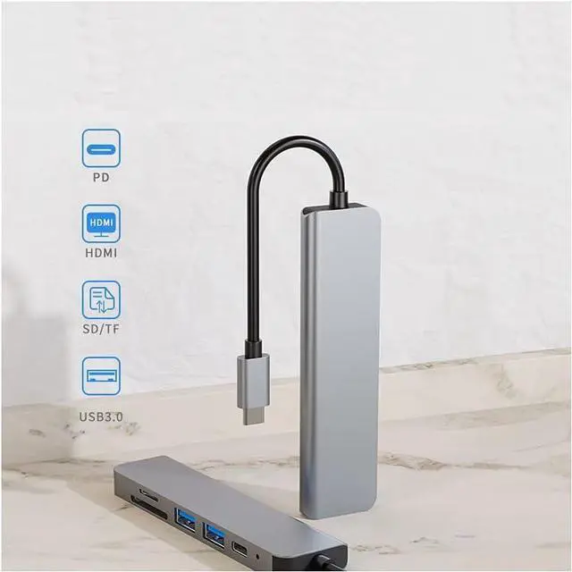 Alt view image 7 of 7 - navor USB C Hub 6 in 1 with 4K HDMI Resolution, 87W PD, 1 USB 3.0 & 1 USB 2.0, TF/SD Reader, Compatible with All Type-C Channel Computers, Thunderbolt 3/4, Samsung S8, S9, S10, Huawei10, mate10pro