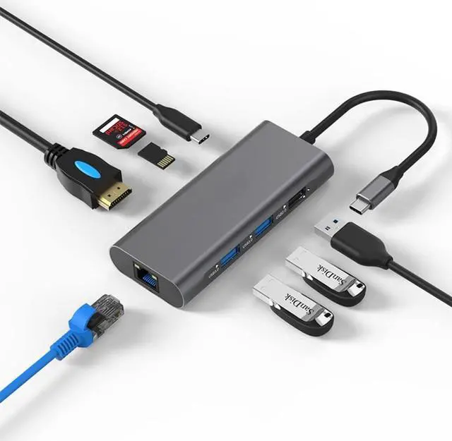 Main image of navor 8-in-1 USB C Hub with HDMI 4K@60Hz, 2 USB 3.0 Ports, 1 USB 2.0 Port, PD 20V 3A, TF/SD Card Slot, RJ45 LAN Port, Compatible for iMac/MacBook (Above 2016), Thunderbolt 3/4, Samsung and More