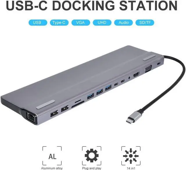 Alt view image 4 of 7 - navor 14-in-1 USB C Hub with HDMI, VGA, 5 USB Ports, PD, TF/SD Card Slot, RJ45 LAN Port, 3.5mm Audio Port, 2 Type-C Data Port Compatible with iMac/MacBook, Thunderbolt 3/4, Samsung, Huawei and More