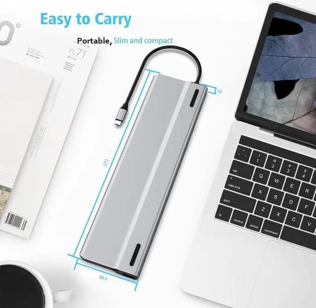 Alt view image 3 of 7 - navor 14-in-1 USB C Hub with HDMI, VGA, 5 USB Ports, PD, TF/SD Card Slot, RJ45 LAN Port, 3.5mm Audio Port, 2 Type-C Data Port Compatible with iMac/MacBook, Thunderbolt 3/4, Samsung, Huawei and More