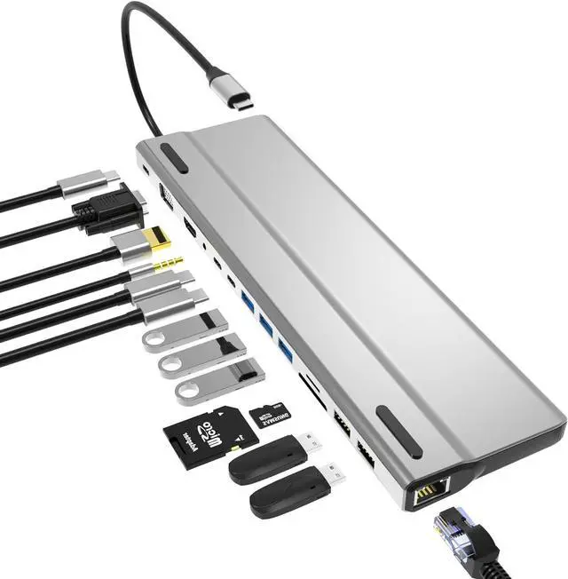 Main image of navor 14-in-1 USB C Hub with HDMI, VGA, 5 USB Ports, PD, TF/SD Card Slot, RJ45 LAN Port, 3.5mm Audio Port, 2 Type-C Data Port Compatible with iMac/MacBook, Thunderbolt 3/4, Samsung, Huawei and More