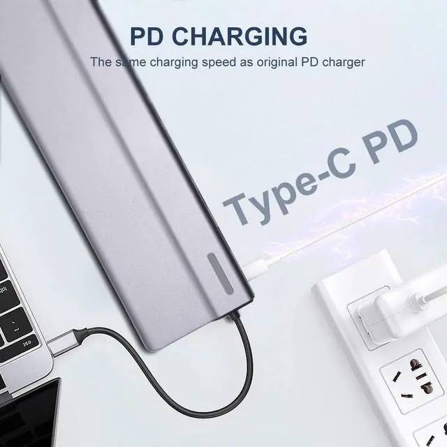 Alt view image 6 of 7 - navor 14-in-1 USB C Hub with HDMI, VGA, 5 USB Ports, PD, TF/SD Card Slot, RJ45 LAN Port, 3.5mm Audio Port, 2 Type-C Data Port Compatible with iMac/MacBook, Thunderbolt 3/4, Samsung, Huawei and More