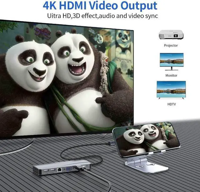 Alt view image 2 of 7 - navor 14-in-1 USB C Hub with 2 HDMI, VGA, 5 USB Ports, PD, TF/SD Card Slot, RJ45 LAN Port, 3.5mm Audio Port, 1 USB Type-C Data Port Compatible with iMac, Thunderbolt 3/4, Huawei, Samsung and More