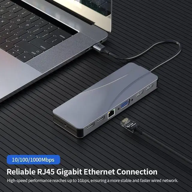 Alt view image 6 of 7 - navor 14-in-1 USB C Hub with 2 HDMI, VGA, 5 USB Ports, PD, TF/SD Card Slot, RJ45 LAN Port, 3.5mm Audio Port, 1 USB Type-C Data Port Compatible with iMac, Thunderbolt 3/4, Huawei, Samsung and More