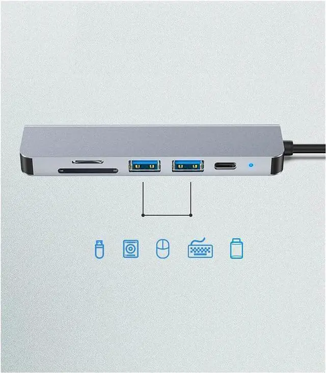 Alt view image 5 of 7 - navor USB C Hub 6 in 1 with 4K HDMI Resolution, 87W PD, 1 USB 3.0 & 1 USB 2.0, TF/SD Reader, Compatible with All Type-C Channel Computers, Thunderbolt 3/4, Samsung S8, S9, S10, Huawei10, mate10pro
