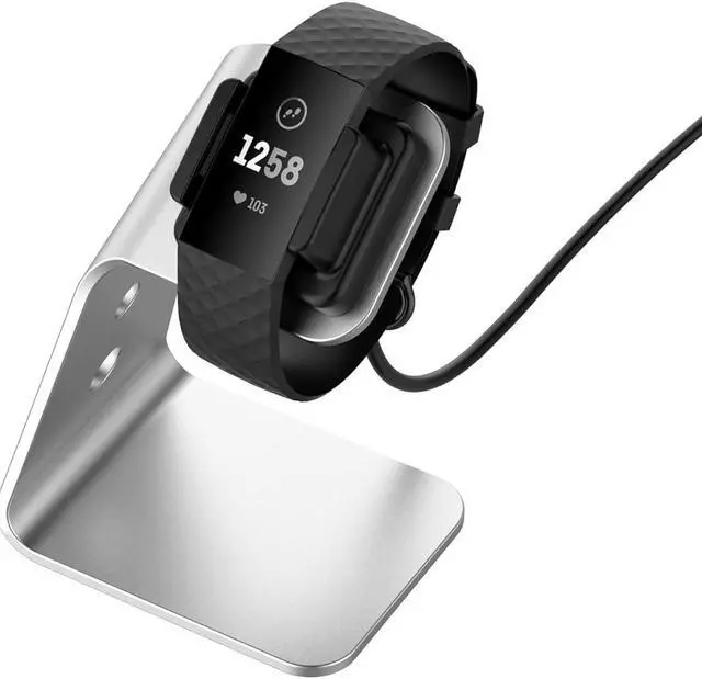 Main image of navor Compatible with Fitbit Charge 4/Charge 4 SE/Charge 3/Charge 3 SE Dock Stand, Portable Replacement Docking Station with 4.9FT USB Cable (Silver)