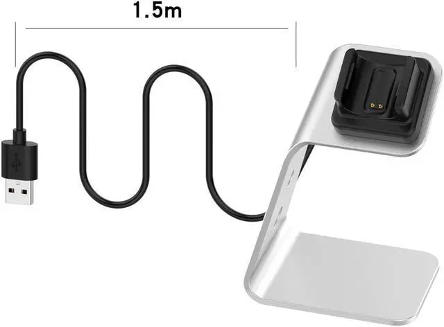 Alt view image 2 of 7 - navor Compatible with Fitbit Charge 4/Charge 4 SE/Charge 3/Charge 3 SE Dock Stand, Portable Replacement Docking Station with 4.9FT USB Cable (Silver)