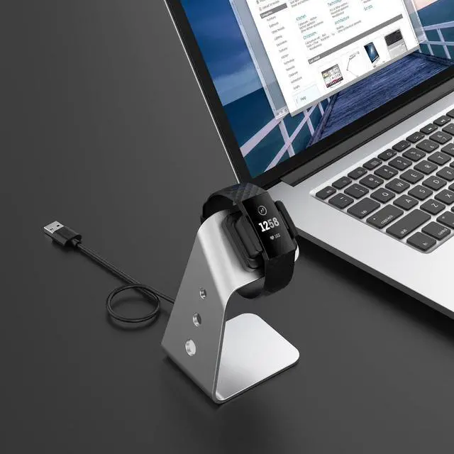 Alt view image 6 of 7 - navor Compatible with Fitbit Charge 4/Charge 4 SE/Charge 3/Charge 3 SE Dock Stand, Portable Replacement Docking Station with 4.9FT USB Cable (Silver)