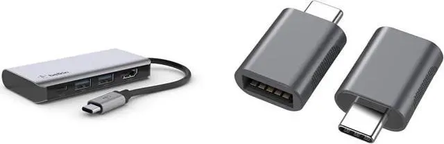 Main image of Belkin USB C Hub, 4-in-1 Multi-Port Laptop Dock with 4K HDMI, USB C Docking Station with 100 Watt Pass-Through Power Delivery & Nonda USB C to USB Adapter(2 Pack), USB-C to USB 3.0 Adapter