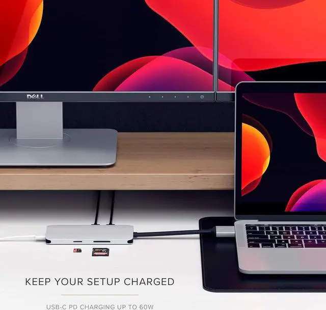 Alt view image 3 of 6 - Satechi Type-C Dual Multimedia Adapter with Dual 4K HDMI, USB-C PD, Gigabit Ethernet, Micro/SD Card Readers, USB 3.0 - for M2/ M1 MacBook Pro/Max (Silver)