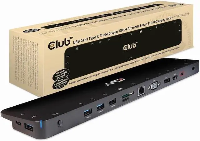 Alt view image 3 of 7 - Club 3D CSV-1565 USB Gen1 Type-C Triple Display DP1.4 Alt Mode Smart PD3.0 Charging Dock with 100 Watt Power Supply