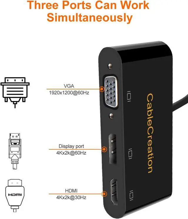 Alt view image 3 of 6 - USB C to 3 Monitors, CableCreation USB C to HDMI VGA DisplayPort Adapter Work at Same Time, Compatible with MacBook Pro 2020/2019, Chromebook, Galaxy S23 Ultra/ S22, G5