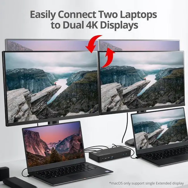 Alt view image 4 of 7 - SIIG 2-Port USB-C KVM Docking Station with PD 65W, for 2 Monitors 2 Computers, MST Technology, 1x HDMI 1x DisplayPort, Gigabit Ethernet, Headset Jack (CE-DK0111-S1)