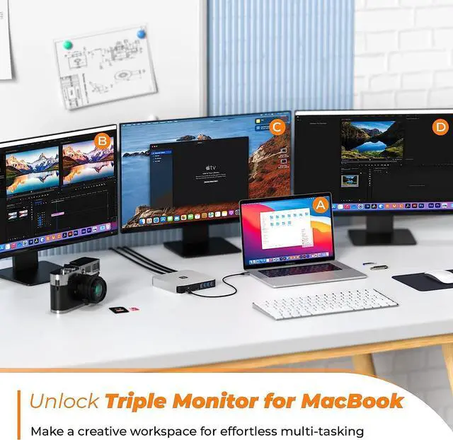 Alt view image 2 of 7 - USB C Docking Station Dual 4K Monitor for M1/M2 MacBook Pro/Air, Universal Triple Display Docking Station with 65W Power Supply, Dual HDMI,VGA,4 USB 3.0,Ethernet, USB C Dock for Dell/Lenovo/HP/Surface