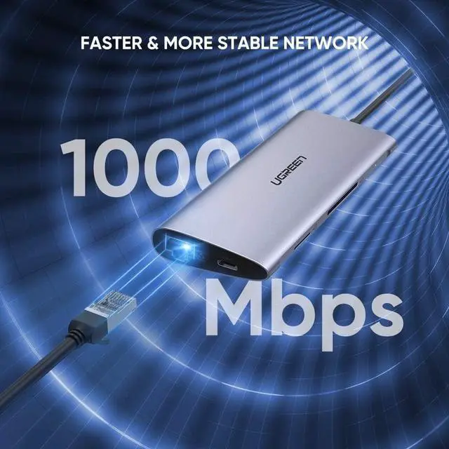 Alt view image 4 of 7 - UGREEN USB C Hub 8 in 1 Type C Dock Station Multiport Adapter to 4K HDMI, Gigabit Ethernet, SD TF Card Reader, 3 USB 3.0 Ports, PD Charging for MacBook Pro, Galaxy Note 10 S10 S9 Plus, Dell XPS 13 15