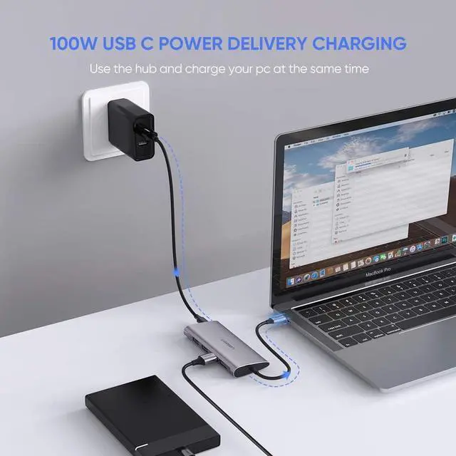 Alt view image 5 of 7 - UGREEN USB C Hub 8 in 1 Type C Dock Station Multiport Adapter to 4K HDMI, Gigabit Ethernet, SD TF Card Reader, 3 USB 3.0 Ports, PD Charging for MacBook Pro, Galaxy Note 10 S10 S9 Plus, Dell XPS 13 15