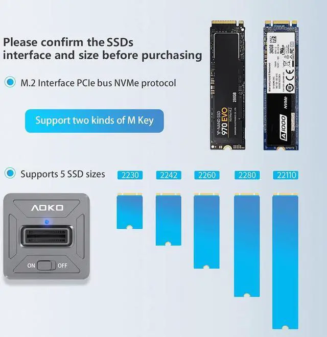 Alt view image 5 of 7 - NVMe to USB Docking Station with Cloning Software, AOKO M.2 PCI-e NVMe SSD to USB Reader Adapter for System Hard Disk Upgrade Backup and Online Clone