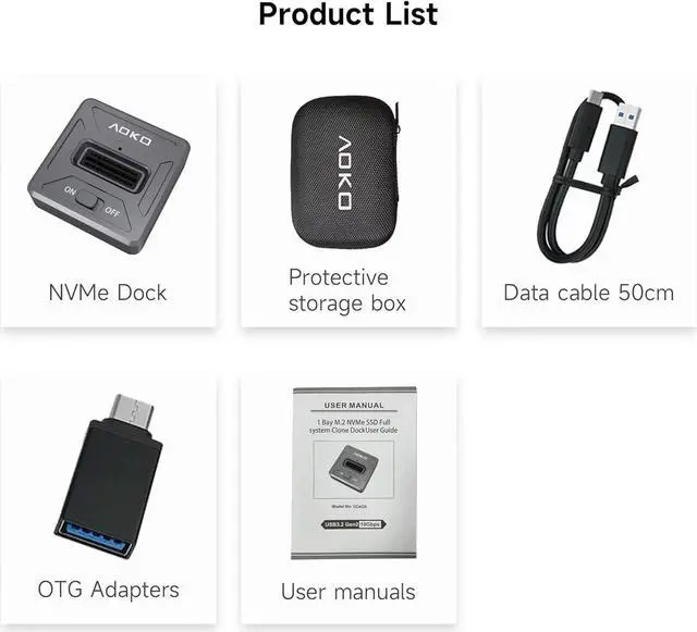 Alt view image 7 of 7 - NVMe to USB Docking Station with Cloning Software, AOKO M.2 PCI-e NVMe SSD to USB Reader Adapter for System Hard Disk Upgrade Backup and Online Clone