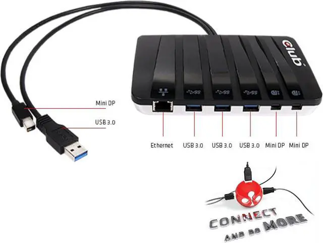 Alt view image 4 of 5 - Club 3D CSV-3203 USB & mDP Docking Station, Black