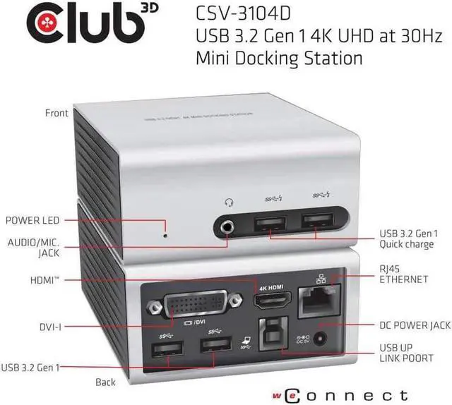 Alt view image 2 of 4 - Club 3D CSV-3104D 4K Docking Station for Laptops, HDMI and DVI to USB 3.0
