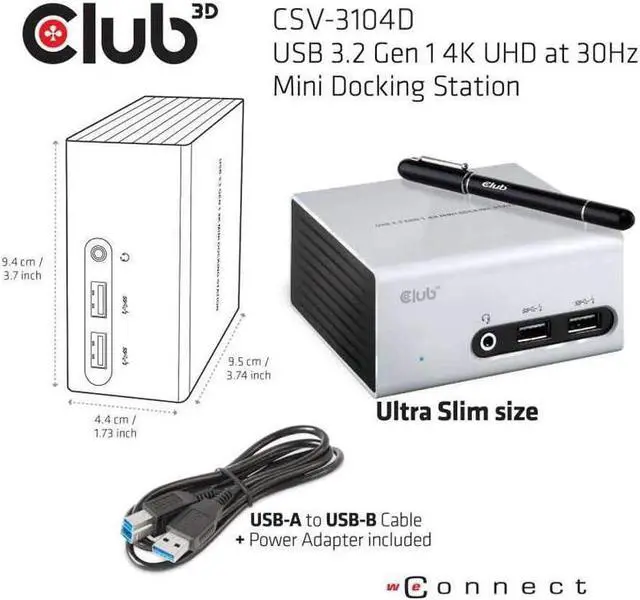 Alt view image 4 of 4 - Club 3D CSV-3104D 4K Docking Station for Laptops, HDMI and DVI to USB 3.0