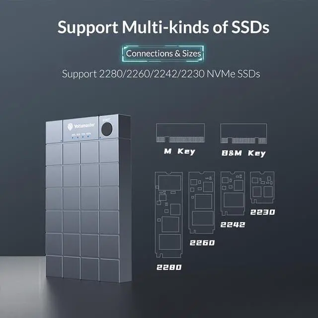 Alt view image 5 of 7 - M.2 NVMe Docking Station, Yottamaster M.2 PCIe NVMe SSD Duplicators,Stand-Alone Offline NVMe Clone,10Gbps USB C 3.1 Gen2 Clone Dual-Bay SSD Enclosure for NVMe SSD (M-Key 2230 2242 2260 2280)-[HC1]
