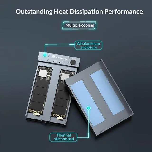 Alt view image 7 of 7 - M.2 NVMe Docking Station, Yottamaster M.2 PCIe NVMe SSD Duplicators,Stand-Alone Offline NVMe Clone,10Gbps USB C 3.1 Gen2 Clone Dual-Bay SSD Enclosure for NVMe SSD (M-Key 2230 2242 2260 2280)-[HC1]