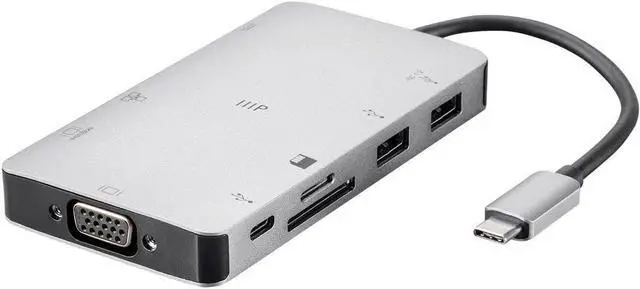 Main image of Monoprice 135510 USB-C Travel Dock - Silver with HDMI, VGA, Gigabit Ethernet, 2-Port USB 3.0, SD/MicroSD Reader, USB-C 100W PD 3.0 - Consul Series