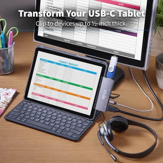 Alt view image 2 of 7 - Tripp Lite USB-C Dock with 4K HDMI, USB-A, Memory Card Slots, PD Charging, Portable Hub, Thunderbolt 3 Compatible, Gray (U442-DOCK15-S)