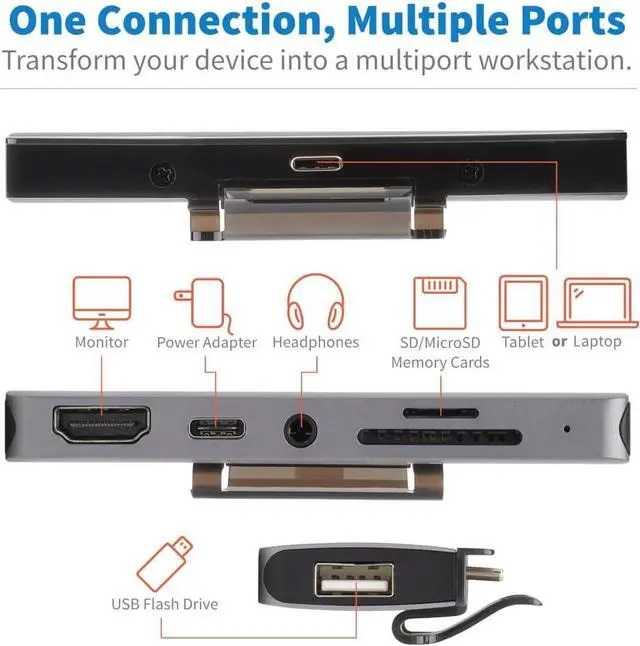Alt view image 6 of 7 - Tripp Lite USB-C Dock with 4K HDMI, USB-A, Memory Card Slots, PD Charging, Portable Hub, Thunderbolt 3 Compatible, Gray (U442-DOCK15-S)