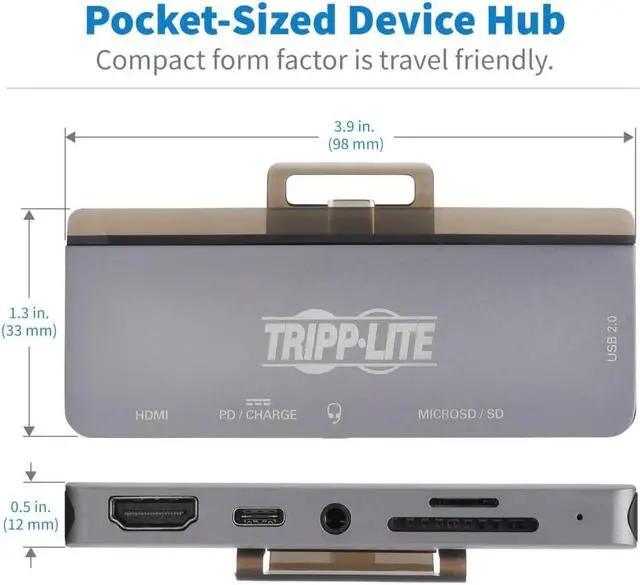 Alt view image 7 of 7 - Tripp Lite USB-C Dock with 4K HDMI, USB-A, Memory Card Slots, PD Charging, Portable Hub, Thunderbolt 3 Compatible, Gray (U442-DOCK15-S)