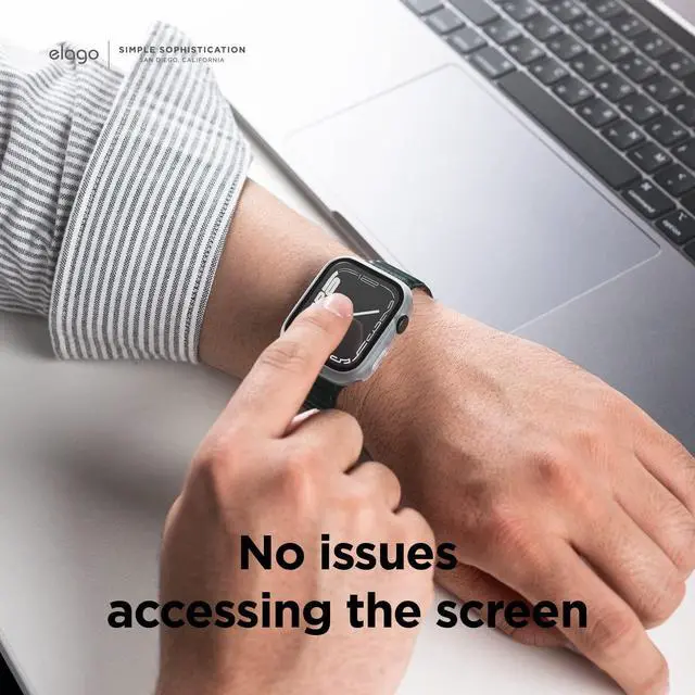 Alt view image 7 of 7 - elago Compatible with Apple Watch Series 9, 8, 7 Screen Protector, Clear Shield, Compatible with iWatch 45mm 41mm, Full Protection, Hard PC + Tempered Glass, Full Access, Charge Directly (41mm, Clear)
