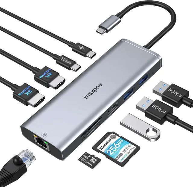 Main image of Docking Station Dual Monitor 2 HDMI,8K HDMI Laptop Hub Docking Station with 104 Mbps SD/TF USB-C Ethernet 3.5mm Audio&Mic,10 in 1 100W PD passthrough Double Displayport 2 HDMI USB C Hub for Hp Dell