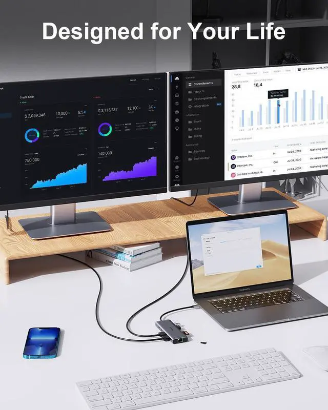 Alt view image 7 of 7 - Docking Station Dual Monitor 2 HDMI,8K HDMI Laptop Hub Docking Station with 104 Mbps SD/TF USB-C Ethernet 3.5mm Audio&Mic,10 in 1 100W PD passthrough Double Displayport 2 HDMI USB C Hub for Hp Dell