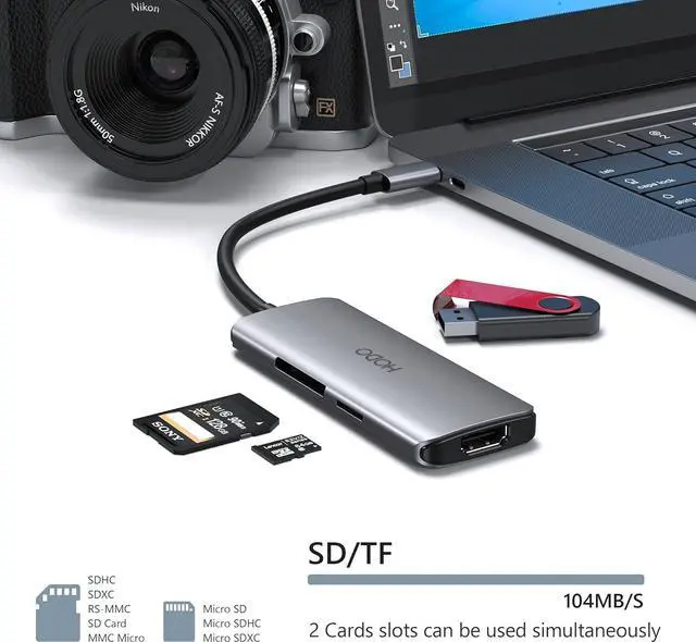 Alt view image 5 of 6 - USB C Adapter for MacBook Pro/Air, 6 in 1 MacBook Pro HDMI Adapter, USB C Hub Multiport Adapter with 4K HDMI, 3USB 3.0, SD/Micro SD Card Reader, MacBook USB C Dongle for Dell XPS,HP, Surface,iPhone 15